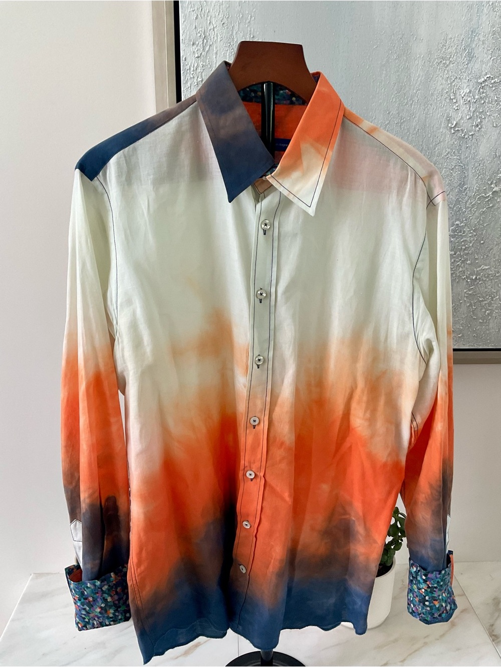 Georg Roth Los Angeles  Ombre Orange & Navy Long-Sleeve Button Shirt